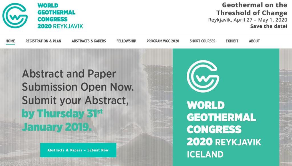 Dünya Jeotermal Kongresi-2020 (World Geothermal Congress-2020) Yerbilimleri konusunda jeoloji, jeofizik, jeokimya, hidrojeoloji, jeomikrobiyoloji vb.