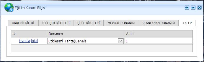 Şekil 10: Eğitim Kurum Bilgileri-Talep Güncelleme Ekranı Talebinizi güncellemek için güncelle butonuna basıp