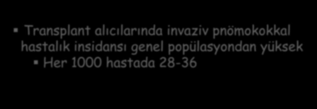 Transplant alıcılarında invaziv pnömokokkal hastalık insidansı genel popülasyondan yüksek