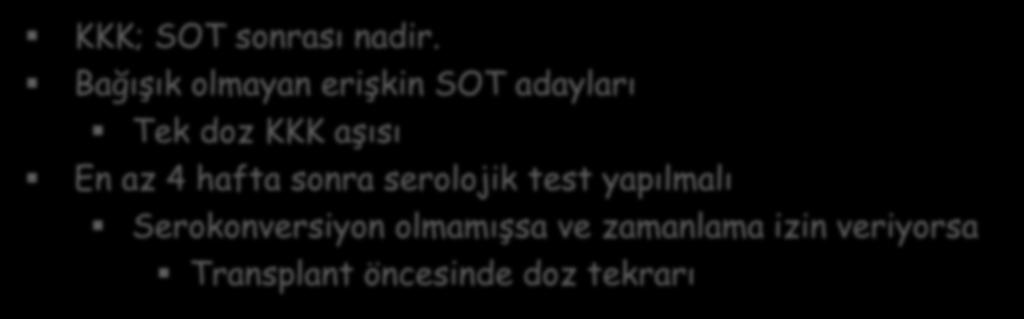 SOT hastalarında-canlı Aşılar ile Aşılaması KKK; SOT sonrası nadir.