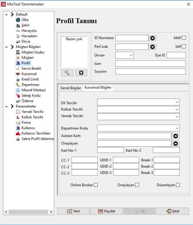 Profil tanımı yapılırken profilin tercihleri de belirtilmektedir. Bu tanımlamalar ile kişi tekrar tekrar acenteye yemek ya da koltuk tercihini belirtmeyecektir.