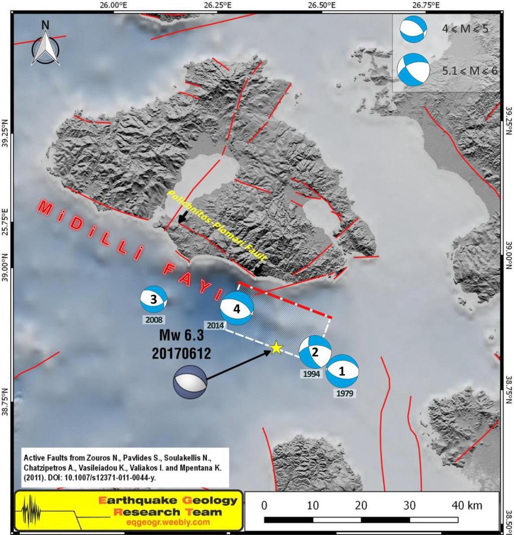 12/6/217 Depremi Midilli Adası nın güney kenarını sınırlayan ve 12/6/217 depreminin mekanizma çözümüne gerek tür gerekse