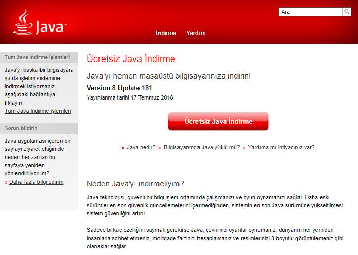 1. YAZILIM KURULUMLARI 1.1 Java TachoMobile Server Uygulaması nın çalışabilmesi için, ilgili sistemin kurulacağı bilgisayar üzerinde Java Uygulaması kurulu olmalıdır. 1.1.1 Kurulum Java https://www.