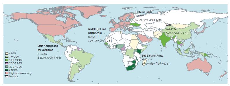 Düşük ve orta gelirli ülkelerde kadın seks işçileri arasında HIV prevalansının haritası (2007-2011) Küresel HIV prevalansı %12 Prevalansın %51 lere ulaştığı ülkeler var Kadın seks işçilerinde, üreme