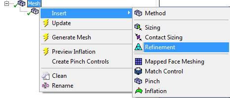 Mesh -> Insert -> Refinement tıklanır.