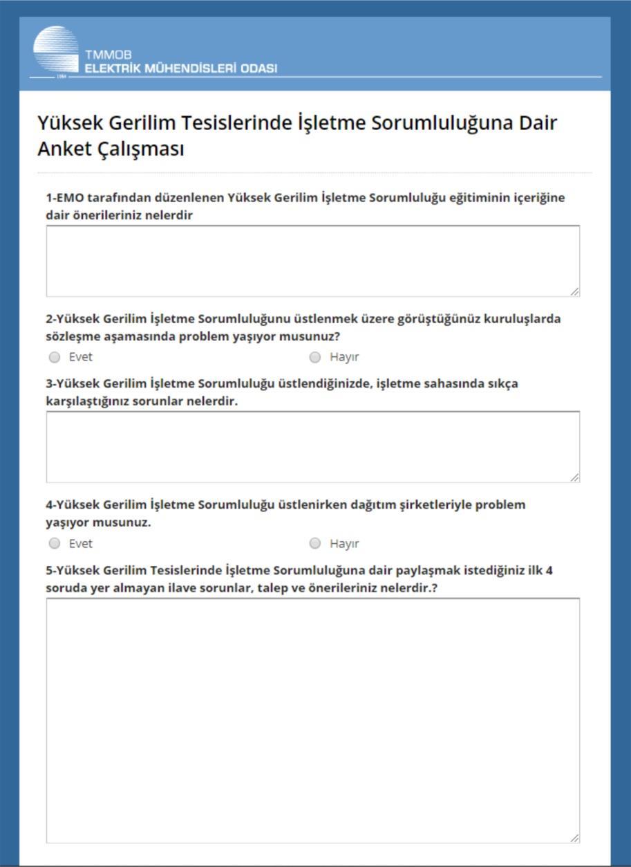 YG TESİSLERİNDE İŞLETME SORUMLULUĞU ÜSTLENEN ÜYELERİMİZE SORDUK Hazırlanan anket, 08.09.