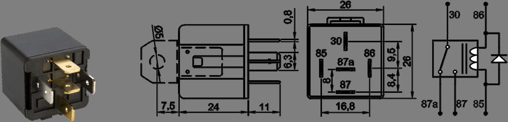 Ürün Kodu 700.220.312 24V 20/15A Sürekli SPDT NO, NC / 1 Form C 5 Terminalli Diyotlu Terminal Yapısı & Boyutlar & Diyagram Aksesuarlar 207.150.251 207.100.