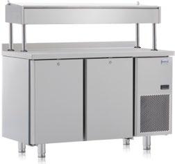 CFC free, high pressure injection polyurethane insulation in 50 mm thickness and 42kg/m³. Static refrigeration raised preparation unit with cover (GN 1/3). Ergonomic lockable doors.