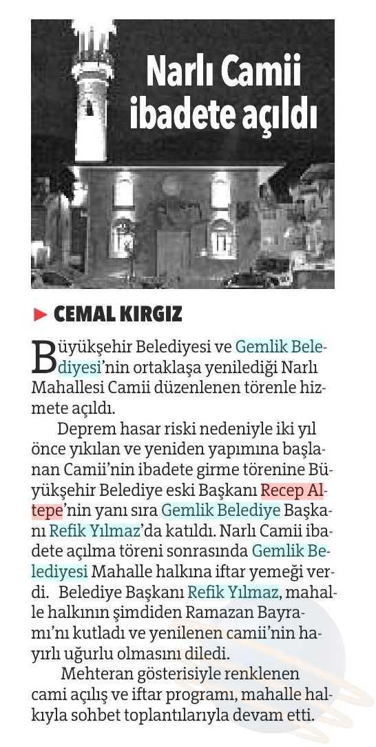 NARLI CAMII IBADETE AÇILDI Yayın Adı : Olay