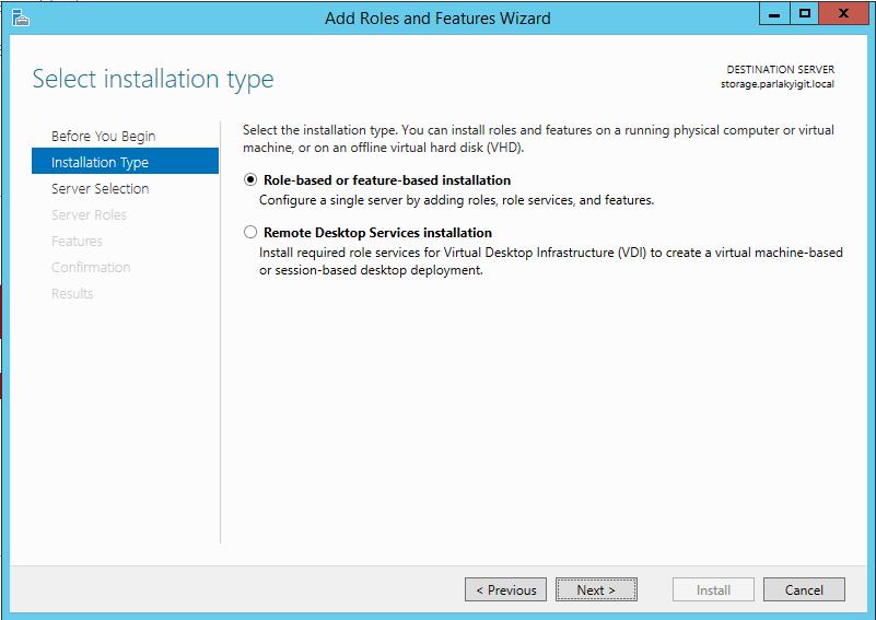 Windows Server 2012 R2 Hyper-V Failover Cluster Kurulum ve Yapılandırma-30 Installation type
