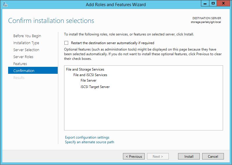 Windows Server 2012 R2 Hyper-V Failover Cluster Kurulum ve Yapılandırma-35 Confirmation ekranına geldiğimizde yaptığımız