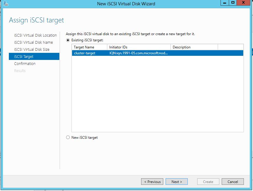 Windows Server 2012 R2 Hyper-V Failover Cluster Kurulum ve Yapılandırma-62 iscsi Target ekranına geldiğimizde daha önceden