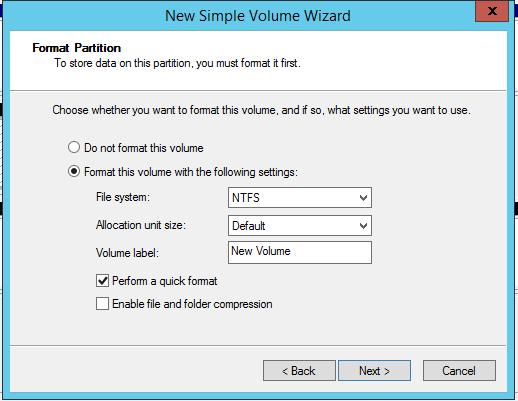 Windows Server 2012 R2 Hyper-V Failover Cluster Kurulum ve Yapılandırma-81 Diskimiz NTFS formatında hızlı bir şekilde formatlanmasını istiyoruz. Next diyerek devam edelim.