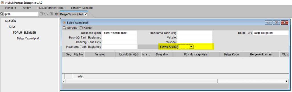 Toplu Vekâlet FöyNo Oluştur ekranında listeleme kriterlerine Dosya Türü eklenmiştir. Bu seçenek ile arabuluculuk dosyalarını listeleyerek Vekâlet Föy No oluşturulabilir.
