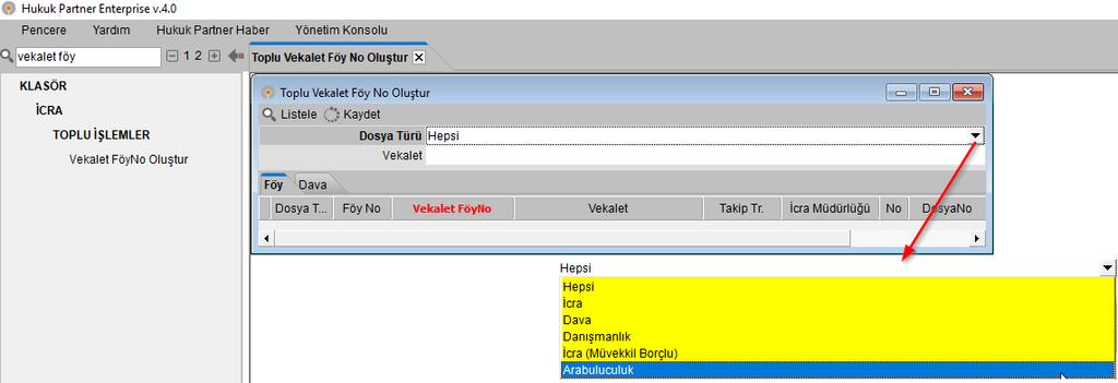 Belge Şablonu menüsü ORTAK-DOKÜMAN YÖNETİMİ-İCRA menüsü altına taşınmış ve menü adı Doküman olarak değişmiştir.