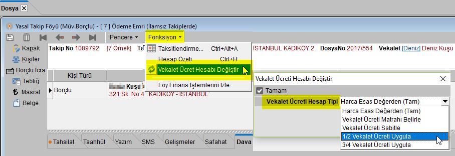 Alacak penceresinde "İtiraz Sonucu Gir" yapıldığında Vergi oranının ve BSMV oranının da değiştirilebilmesi