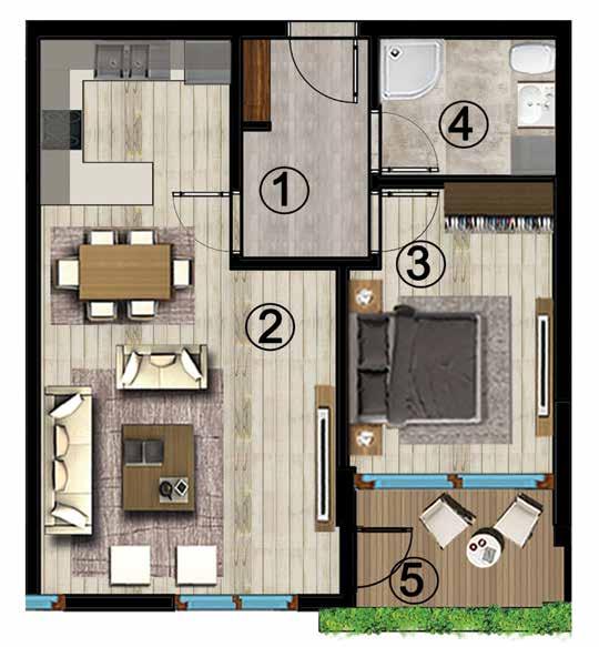 NO: 9 - NO: 14 1+1 1. KAT 1 ANTRE 5.50 m 2 4 BANYO 5.