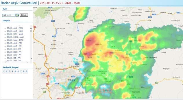 Şekil 13. Radar görüntüleri (14:53, 15:30 ve 16:00 maks) Çubuk ta kuvvetli konvektif oluşum ve Cb nin oluş saati 16:00 UTC civarıdır.