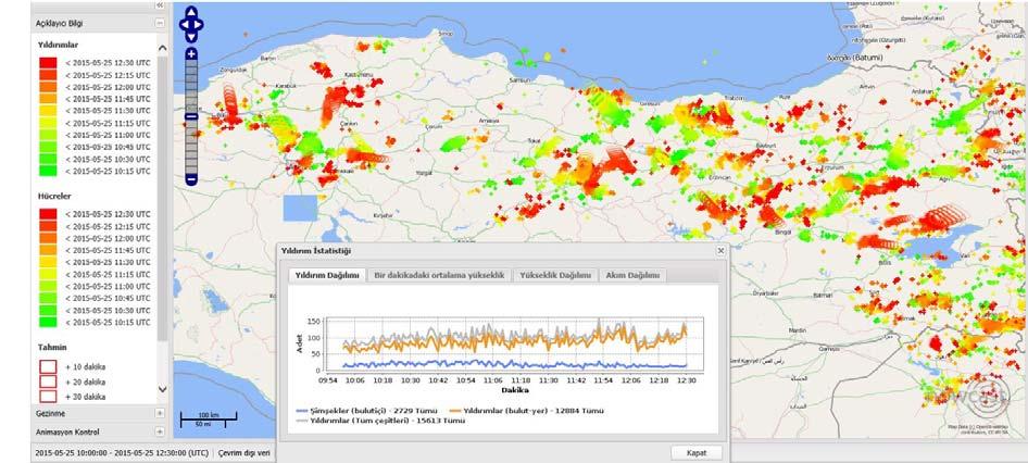 rastlanmaktadır, şimşek ve yıldırım yoğunluğunun yağışının görüldüğü Ankara nın kuzey kesimleri olduğu görülmektedir (Şekil-11). Şekil 12.