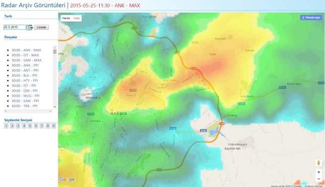 hücrelerini bulunduğu alanlar dolu yağışının görüldüğü alanlardır (Şekil-15). 4. RADAR ÜRÜNLERİ Şekil 16.