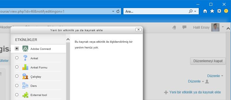 CANLI YAYIN ETKİNLİĞİ EKLEME Uzaktan Öğretim Dersleri İçin Derse Adobe Connect Bağlantısı