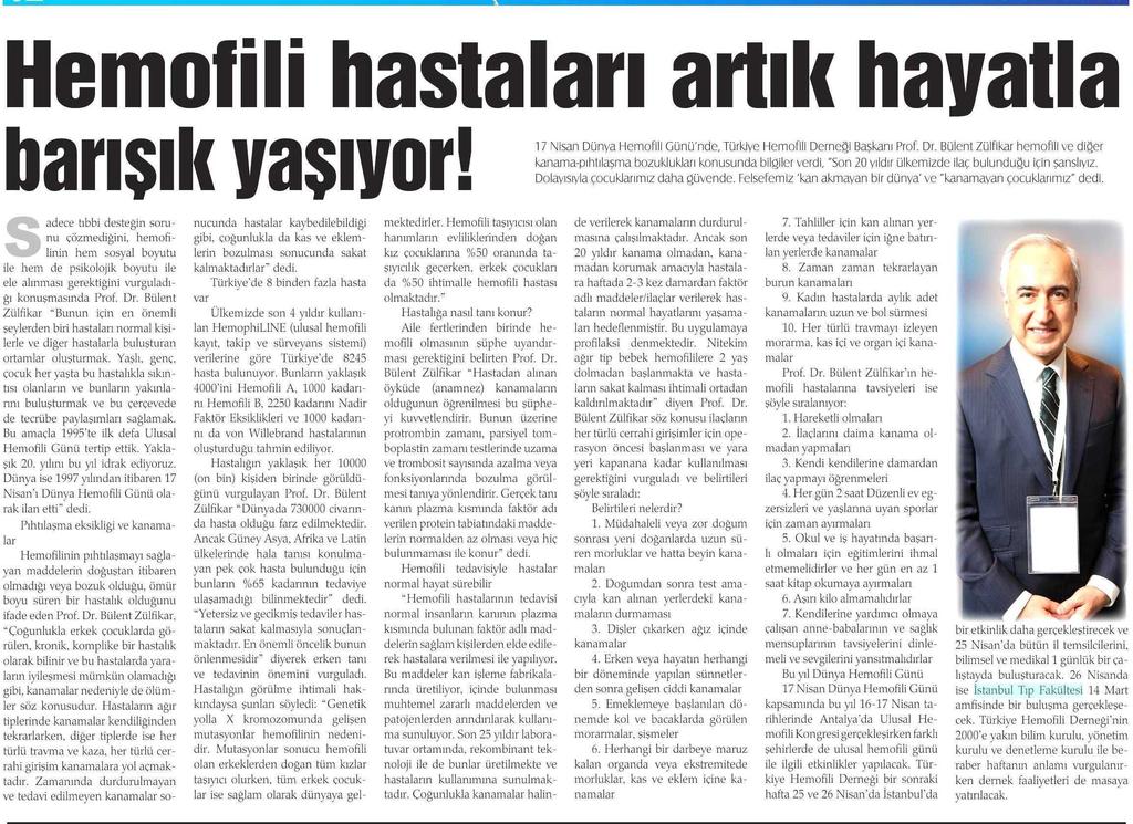 HEMOFILI HASTALARI ARTIK HAYATLA Yayın Adı : Adana Egemen Gazetesi