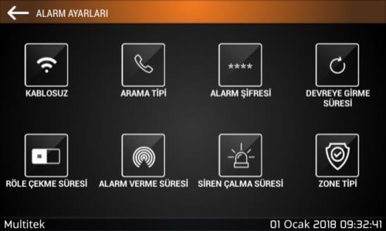 8.3.2. FABRİKA AYARLARINA DÖN: Ekran 8.3 üzerinden fabrika ayarlarına dön ikonuna dokunulduğunda, cihazın alarm ile ilgili özellikleri fabrika ayarlarına döner.