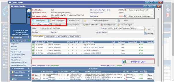 4- Seçtiğiniz derslerin programlarını görmek için Ders Programı butonuna