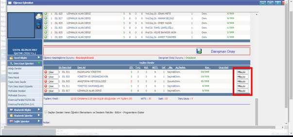 6- Önceki dönemlerde alınıp başarısız olunan derslerin yerine alınan başka seçmeli derslerin Saydır butonuna tıklanarak