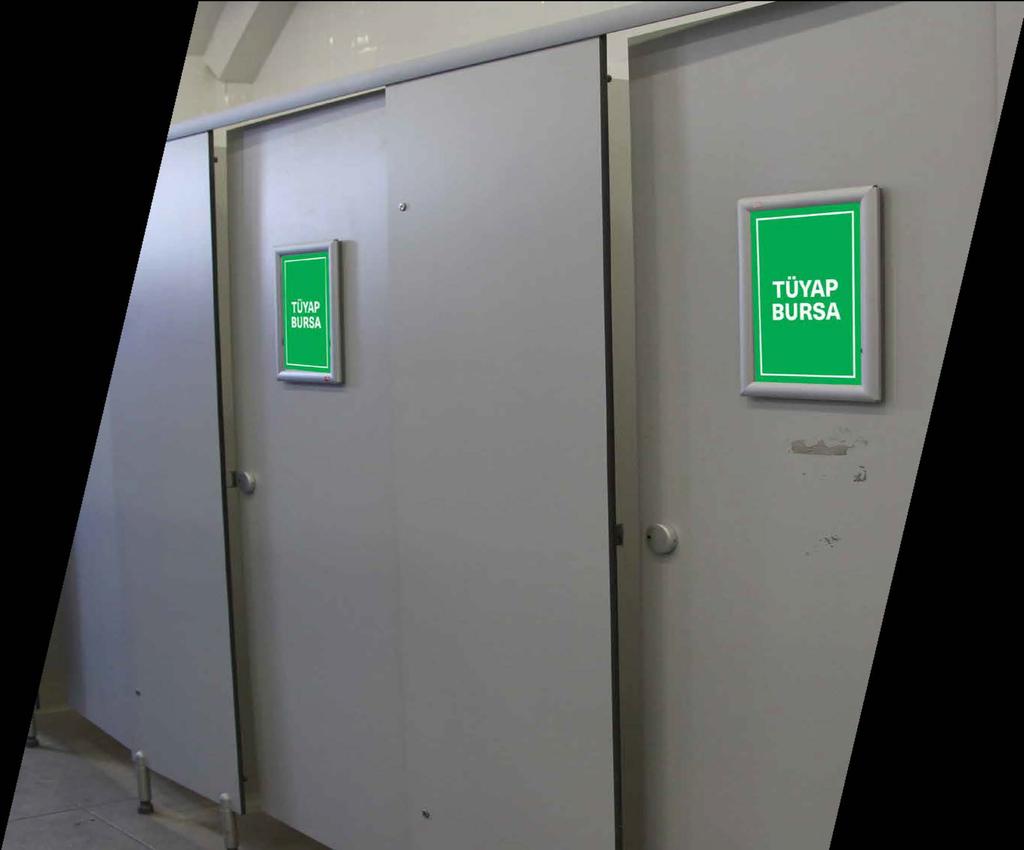 WC REKLAM PANOLARI Ölçü: A4,dikey (Baskı için görünen ölçü 19.2 x 28 cm) Fuar merkezi, fuaye alanında bulunan bay/ bayan wc panoları kiralanabilir. Reklamın hazırlanması ve baskısı müşteriye aittir.