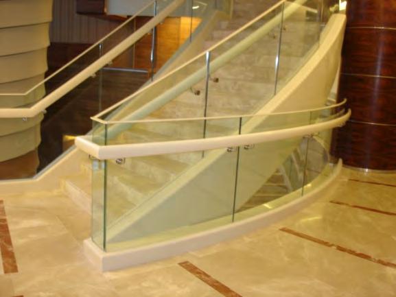 Glass fittings, circular or elliptic form handrails,