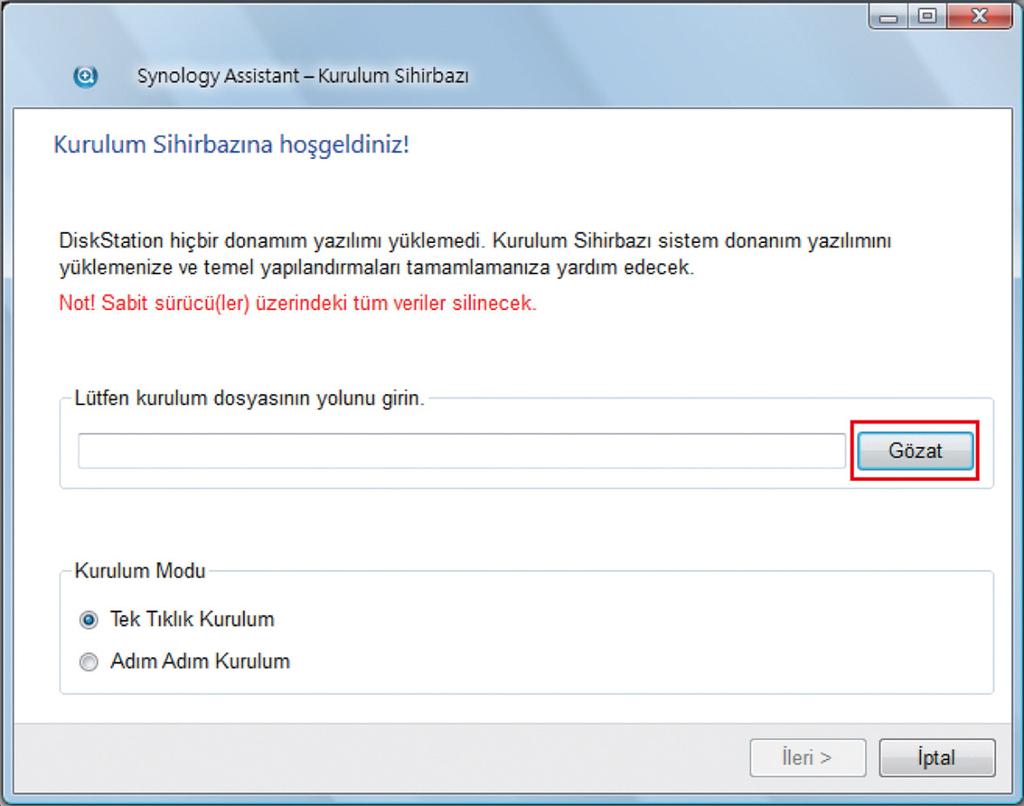 3 Gözat üzerine tıklayarak DSM_[model adı]_[sayı].pat yükleme dosyasını yükleme diskinizin DSM klasöründen bulun.