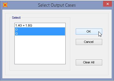 çıkan Select Output Cases kısmından G ve Q yüklerini CTRL
