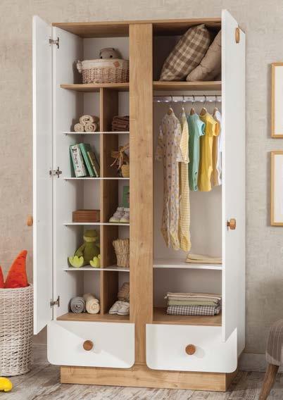 This two door wardrobe, designed in optimum dimensions for those who do not have space, offers an ideal