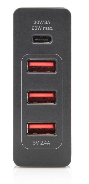1.0 ÜRÜN TANITIMI Digitus 4 portlu USB Şarj Cihazı, USB Type-C tüm cihazlarınız için evrensel şarj istasyonudur. USB-C şarj portu (5-20V / 3A / 60W maks.) Power Delivery (PD) 2.