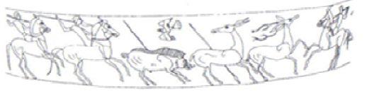 Tell Halaf tan orthostatlar üzerinde yine aynı biçimde arabalı av sahnelenmiştir (Resim 38).