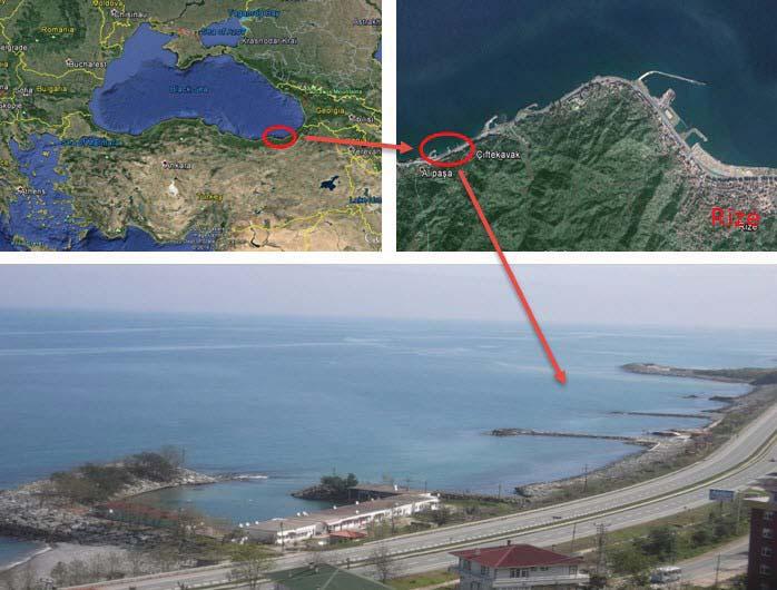 Şekil 1. Yapay Plaj Yapılması Planlanan Bölge Arazi Çalışmaları Bölgede taban topoğrafyasını ve kıyı çizgisini belirlemek için Eylül- 2012 de arazi çalışması yapıldı.