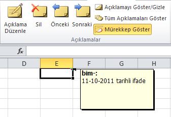 Açıklamayı silmek için açıklanmanın bulunduğu hücre seçilir ve Açıklamalar grubunda bulunan Sil seçeneğiyle açıklama silinir. Açıklamalar arasında önceki ve sonraki seçenekleriyle gezinti yapılabilir.