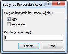 Şekil 75 Çalışma Kitabını Koru penceresi Çalışma Kitabını Paylaştır seçeneği çalışma kitabını aynı anda birden fazla kişinin kullanmasına olanak sağlar.