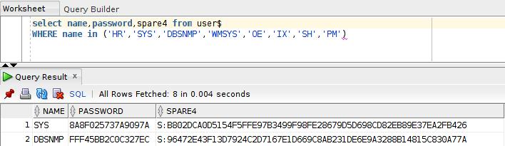 Oracle I pre 11g ve 11g. case-insensitive password hash: 403888DD08626364 11g Release 1.