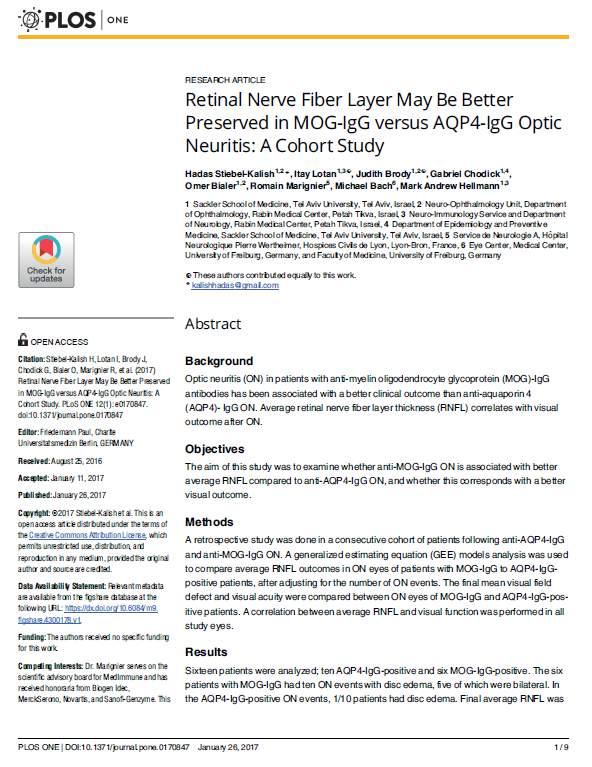 Retinal Nerve Fiber Layer May Be Better Preserved in MOG-IgG versus