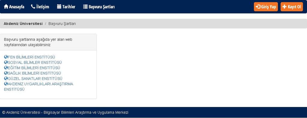 * Yukarıda yer alan örnekte, enstitülerimizin