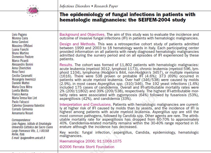 Hematolojik malignite (11.832) İFİ %4.6 AML %12 ALL %6.5 KML %2.5 KLL %0.