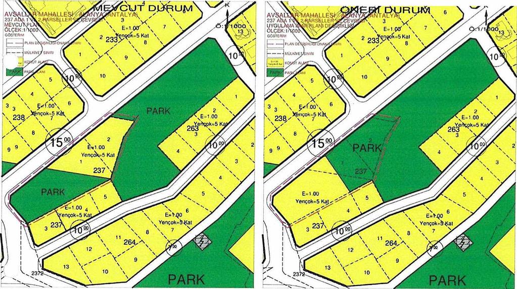 büyüklüğünde değişiklik olmamış sadece konut alanlarının belli bir bölgede ve yeşil alanın da bütüncül olarak tek bölgede toplanması sağlanmış olacaktır.