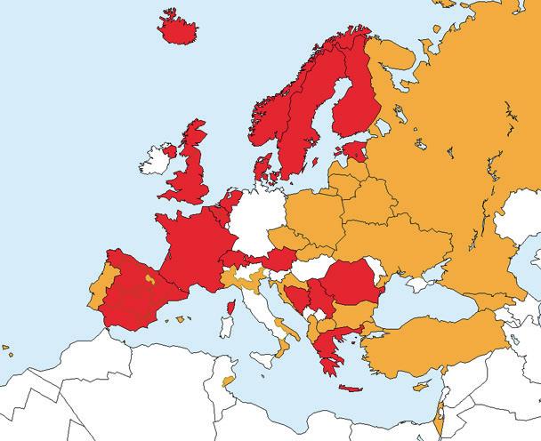ŞEKİL 1. Ağustos 2018 itibarıyla Avrupa ülkelerinde registry çalışmaları. FIGURE 1. Registry studies in European countries as of August, 2018. Kaynak: ERA-EDTA resmi web sitesi (https://www.
