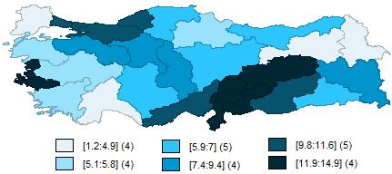 3. AMPİRİK BULGULAR Bu çalışmada Türkiye NUTS-2 düzeyide 26 bölgede gerçekleşe işsizlik oralarıı mekâsal yapısı icelemiştir.