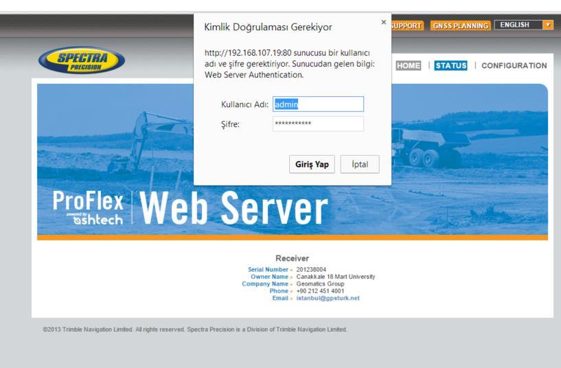 WEB SUNUCUSU COMU istasyonu için tanımlı IP adresi olan (http://192.168.107.