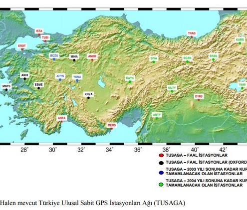 TÜRKİYE ULUSAL SABİT GPS İSTASYONLARI AĞI (TUSAGA) Türkiye gibi üç plakanın kesişme yerinde bulunan bir ülkede daha fazla sayıda nirengi noktasında ve daha kısa periyotlar ile bu ölçümlerin