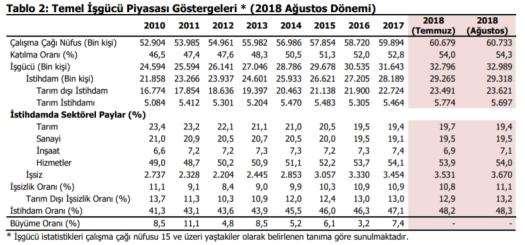 Sayfa 23 / 94 - İşgücü Piyasasındaki Gelişmeler Türkiye İstatistik Kurumu nun İşgücü İstatistiklerine göre1 2018 Ağustos döneminde işsizlik oranı bir önceki yılın aynı dönemine göre 0,5 puan artarak