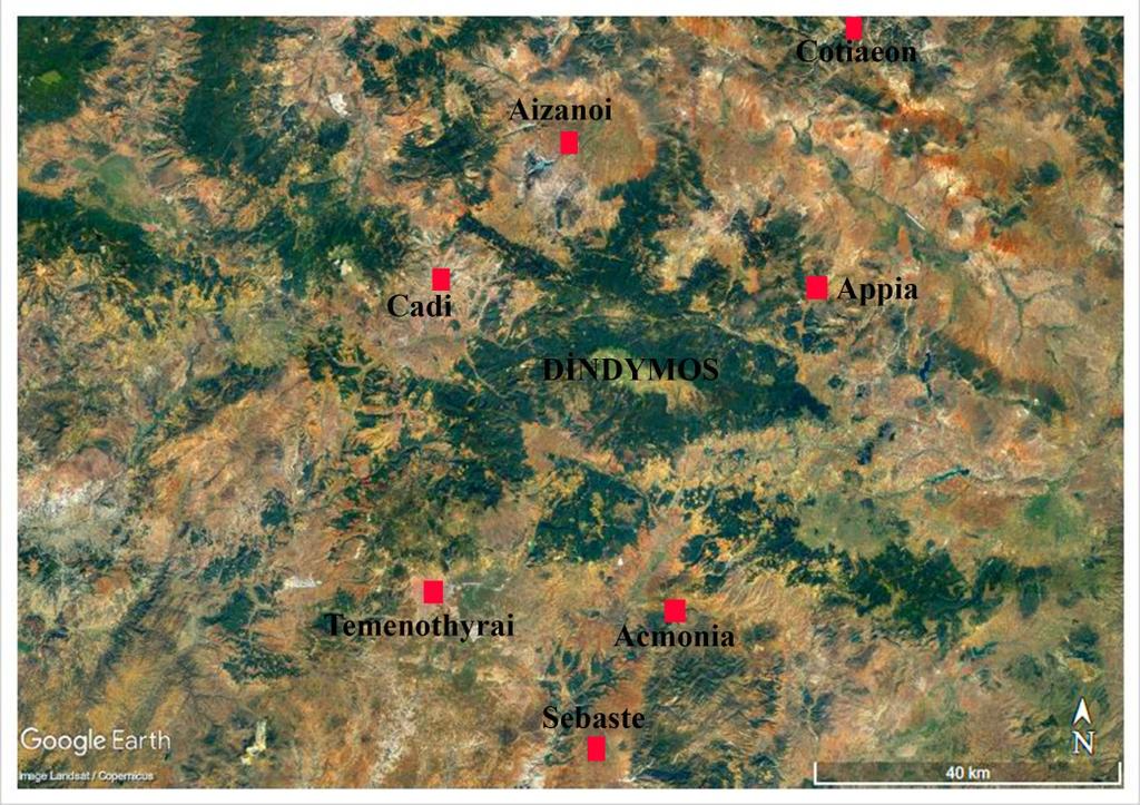 285 İçbatı Anadolu da Kutsal Bir Dağ: Murat Dağı (Dindymos) Harita 2. Murat Dağı/Dindymos (Google Earth kullanılarak oluşturuldu).